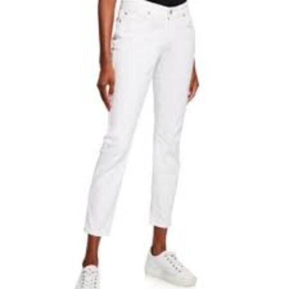 Eileen Fisher 98% Organic Cotton White 5 Pocket Zip Up Jeans Size 8 - Picture 3 of 10